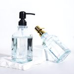 Square Glass Soap Dispenser Bottle With 304 Stainless Steel Pump Antique Design Shampoo Bottle | Honghua Glass