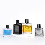 Flat Square Perfume Bottle 50ml 100ml Black Glass Cologne Perfume Spray Bottle | Honghua Glass