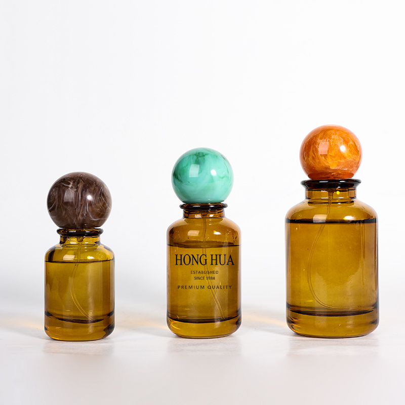 Amber Round Perfume Bottle 30ml 50ml 100ml with Ball Shape Cap