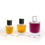 Cylinder Perfume Bottle With Stripe Design 30ml 50ml 100ml Round Perfume Glass Spray Bottle | Honghua Glass